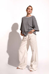 Dark Blue Striped Oversized T Shirt